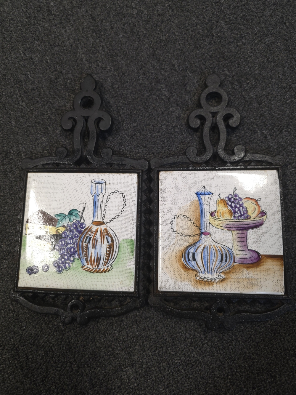 Set Of 2 Vintage Ceramic Tile Trivets Plaques Japan
